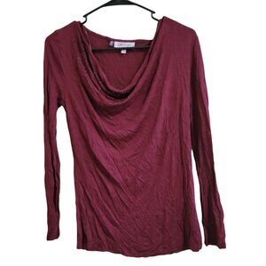 Jennifer Lopez Top Womens Size XS Burgundy Long Sleeve Scoop Neck Blouse JLO